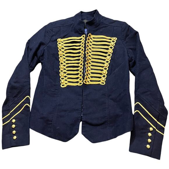 500 Military Blazer Navy Blue Marching GOLD‎ EMBROIDERY BUTTON JACKET COAT Small - Picture 1 of 10